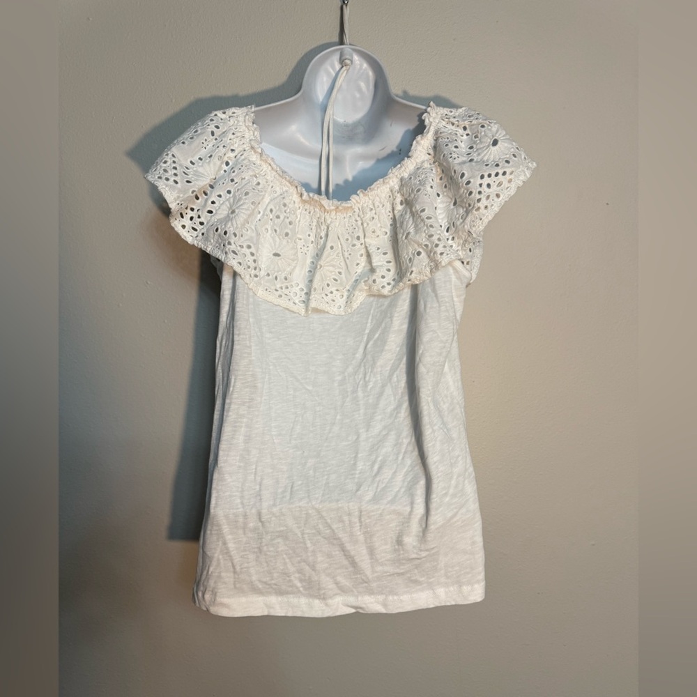 Caslon White Eyelet Ruffle Blouse EUC - Picture 2 of 3